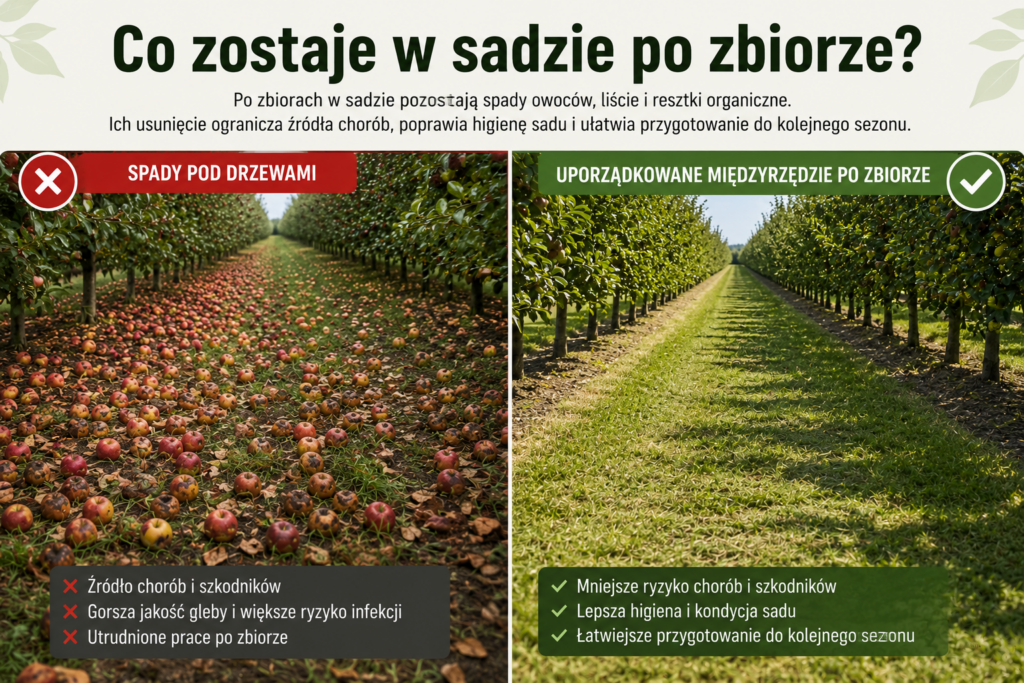 Sadownictwo - porównanie „spady pod drzewami” oraz „uporządkowane międzyrzędzie po zbiorze”