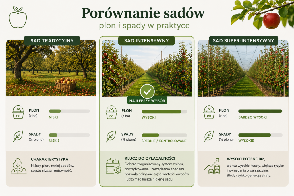 Spady - Spady w sadzie — jak odzyskać wartość owoców i ograniczyć problemy w kolejnym sezonie - grafika - porównanie sadów