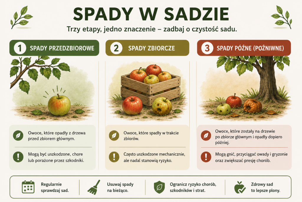 Spady - Spady w sadzie — jak odzyskać wartość owoców i ograniczyć problemy w kolejnym sezonie - infografika