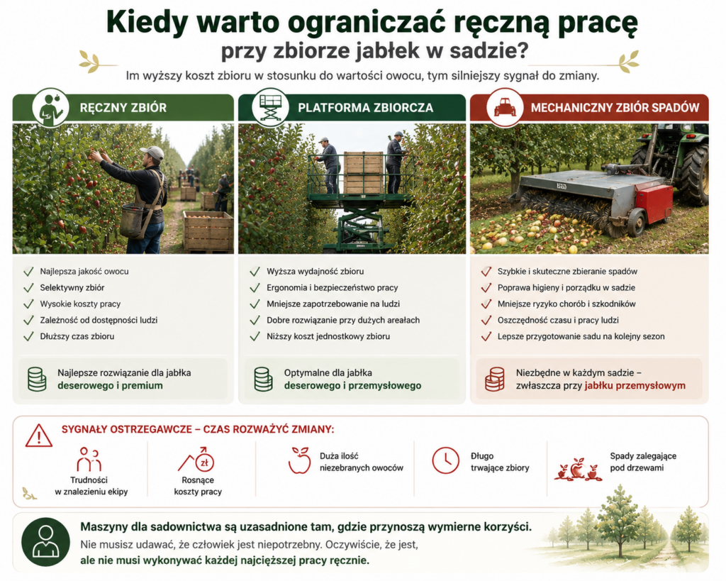 Zbiór jabłek - Zbiór jabłek w sadzie - kiedy ręczna praca przestaje się opłacać - porównanie