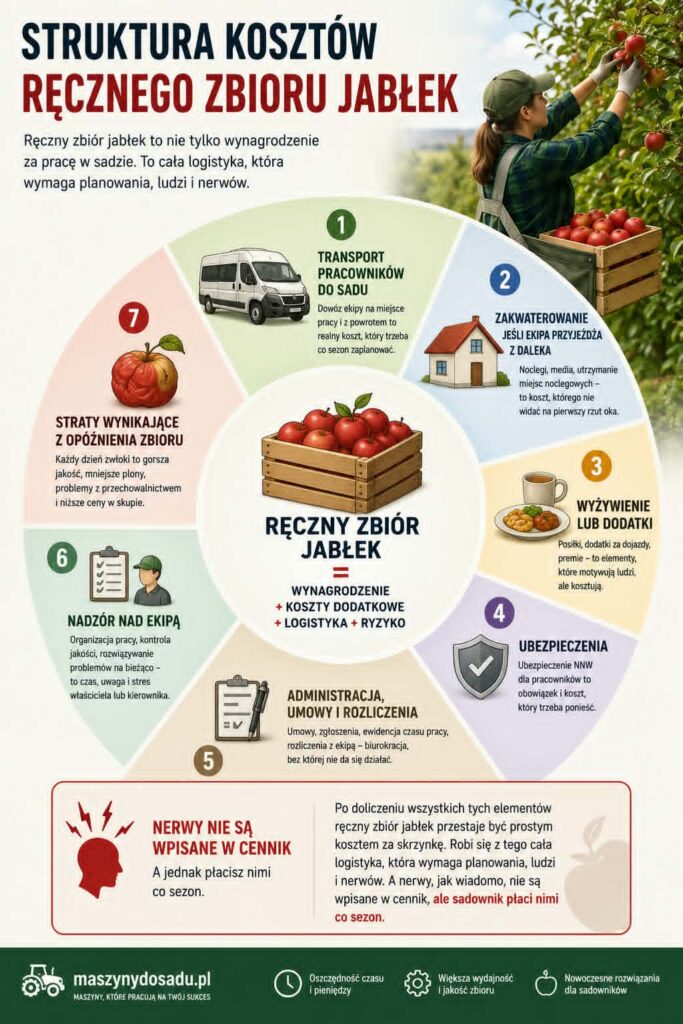 Zbiór jabłek - Zbiór jabłek w sadzie - kiedy ręczna praca przestaje się opłacać - infografika