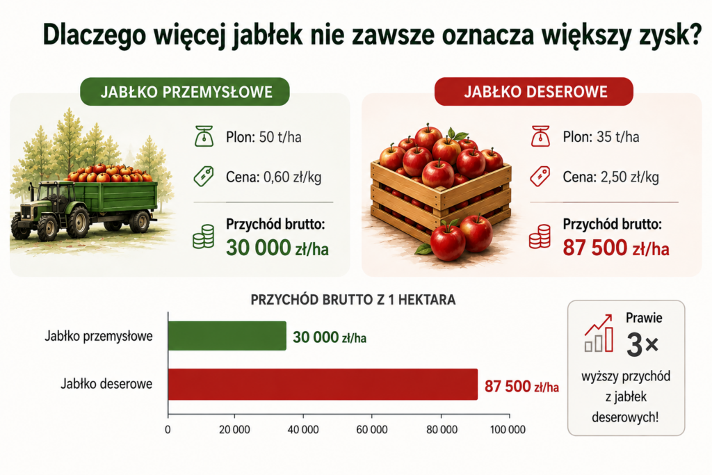 Zbiór jabłek - Zbiór jabłek w sadzie - kiedy ręczna praca przestaje się opłacać - wykres